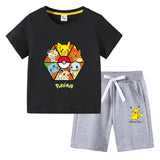 Children Pokemon Pikachu Tshirts & Shorts Cotton Short Sleeve Shorts Two Pieces Sports Loose