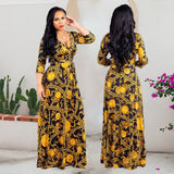 Women Exotic Dresses V-neck Digital Printed Sexy Long Dress