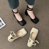 Nude Pumps Block Heel Leather Shoes