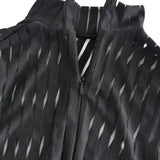 Kesha Black Dress Striped Mock-Neck See-through Jumpsuit Women
