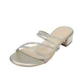 Nude Block Heel Sandals Rhinestone Sandals