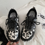 Cow Print Hey Dude Shoes Thick-Soled White Shoes for Female Students Fashion Sports Board Shoes