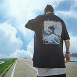 Men T Shirt Summer Casual Tops Wave Printed Short Sleeve T-shirt Men's round Neck Half Sleeve Street Fashion Loose Half Sleeve