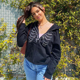 Skeleton Hoodie Autumn Sexy Loose Hooded Zipper Top