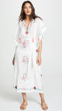 Women Dresses Bohemian Flower Embroidered V-neck Maxi Dress Vacation Sun Protection Blouse