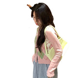 Preppy Aesthetic Outfits Pink Cardigan Women's Spring and Autumn V-neck Sweater Short