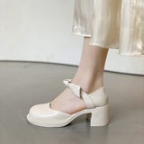 Nude Block Heel Sandals Vintage High Heels Bow Leather Shoes