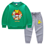Children Pokemon Pikachu Hoodie & Pant Set Sweater Suit Solid Color Cotton Warm Trend