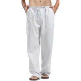 Linen Pants Straight Leg Pants Drawstring Lightweight Elastic Beach Pants Men's Casual Trousers with Pockets