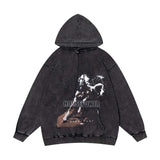 Present Hoodie Horse Print Distressed Retro Hooded Sweatshirt