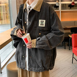 Corduroy Patch Jacket Color Stitching Turnover Neck Denim Jacket Men's Spring Jacket