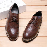 Indo Western Shoes Autumn Brogue Men's Shoes British round Head Thick Bottom Lace-up Youth Black Business Formal Casual Leather Shoes