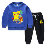 Children Pokemon Pikachu Hoodie & Pant Set Fleece Lined Padded Warm Keeping Winter Clothes Sweatershirt Suit