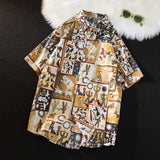 Men's Shirts Summer Printed Shirt Men's Short Sleeve Leisure Hong Kong Style Shirt Large Size Men's Clothing