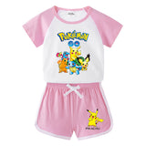 Children Pokemon Pikachu Tshirts & Shorts Short-Sleeved T-shirt Shorts Casual Sports Two-Piece Neutral
