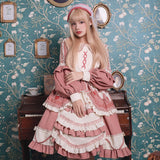 Gothic Lolita Harajuku Style Clothing Lolita Dress Strawberry Milk Cover Op Front Open Pastoral Style Long Sleeve Princess Dress