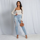 Women Plus Size Jeans Tied Slim Fit Denim Skinny Pants