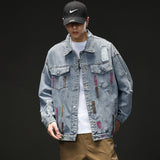 Spray Painted Jacket Fall Men's Clothing Jacket Casual Loose Denim Jacket