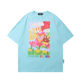 Men's T Shirt Summer Casual Tops Flower Print Short Sleeve T-shirt Men's Half Sleeve Boyfriend Harajuku Style Trendy Loose Half Sleeve