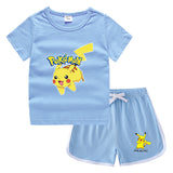 Children Pokemon Pikachu Tshirts & Shorts Leisure Sports Suction Suit Neutral