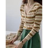 Preppy Aesthetic Outfits Thin Striped Sweater V-neck Long Sleeve