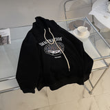 Harvard Sweatshirt Letter Embroidery Cartoon Printed Black Hooded Velvet Padded Thickened Sweater