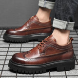 Indo Western Shoes Autumn Men's Leather Shoes Cowhide Platform Height Increasing British Style Casual Brogue Business Men's Shoes