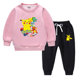 Children Pokemon Pikachu Hoodie & Pant Set Sweater Suit Fleece Lined Padded Warm Keeping Winter Clothes