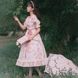 Gothic Lolita Harajuku Style Clothing Olita Dress Summer Short Sleeve Flower Wall Op Elegant Floral Dress