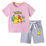Children Pokemon Pikachu Tshirts & Shorts Cotton Short Sleeve Shorts Two Pieces Neutral