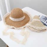 Straw Hat Lace Lace Cutout Foldable Straw Hat
