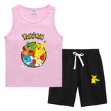 Children Pokemon Pikachu Tshirts & Shorts Summer Vest Middle Pants Sports Casual Thin Sleeveless Two Pieces