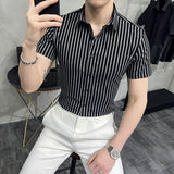 Men Shirts Striped Half Sleeve Shirt