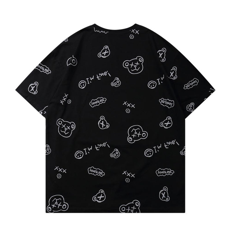 Men's T Shirt Summer Casual Tops Cartoon Bear Full Printed Short Sleeve T-shirt Men's round Neck Half Sleeve Idle Style Trendy Half Sleeve