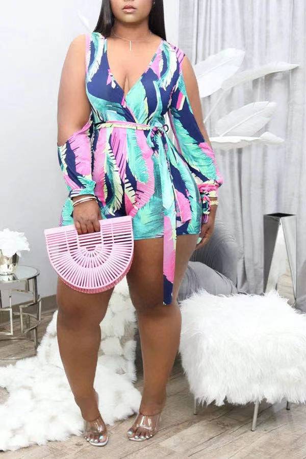 Women Plus Size Pants Summer Color Printed Jumpsuit