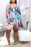 Women Plus Size Pants Summer Color Printed Jumpsuit