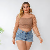 Women Plus Size Tops Fashion Off-Shoulder Polka Dot Summer Puff Sleeve Sexy Top