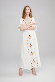 Women Dresses Bohemia Fashion Flower Embroidery Deep V-neck Dress Long Dress