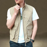 Men Utility Vest Work Zipper Tactical Work Vest Slim Pocket Jacket Vest Man Spring and Autumn Multi-Pocket Loose Vest Casual