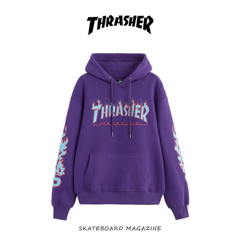 Thrasher Hoodie Autumn And Winter Thrasher Flame KIRIN Arm Men 'S Women 'S Hoodie Brushed Hoody