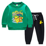 Children Pokemon Pikachu Hoodie & Pant Set Fleece Lined Padded Warm Keeping Winter Clothes Sweatershirt Suit