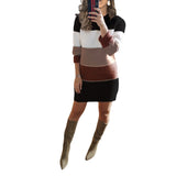 Sweater Dress Outfit With Tights 2 Piece Set Women's Autumn and Winter Solid Color Stitching Knitted Dress Casual Dress