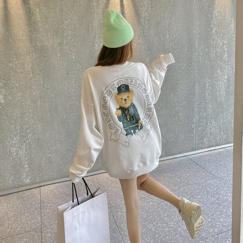 CHH Chrome Heart Sweatshirt Autumn and Winter Cartoon Bear Printed Crew Neck Sweatshirt Men's and Women's Tops