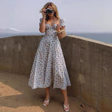 Women Exotic Dresses Summer French Style Dress Floral Slim-Fitting Split Long Dress