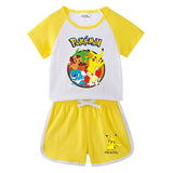 Children Pokemon Pikachu Tshirts & Shorts Leisure Sports Two-Piece Set
