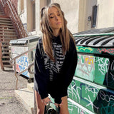 Skeleton Hoodie Sternum Hot Drilling Fashion Loose Long Hoodie