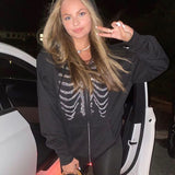 Skeleton Hoodie Autumn Sexy Loose Hooded Zipper Top