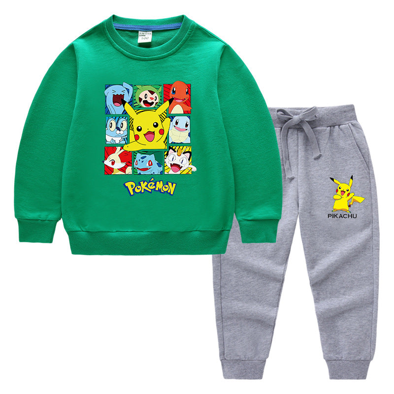Children Pokemon Pikachu Hoodie & Pant Set Sweater Set Two-Piece Cotton