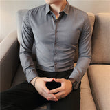 Men Shirts Solid Color Textured Long Sleeve Shirt