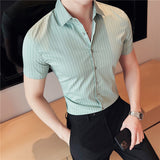 Men Shirts Short Sleeve Striped Shirt